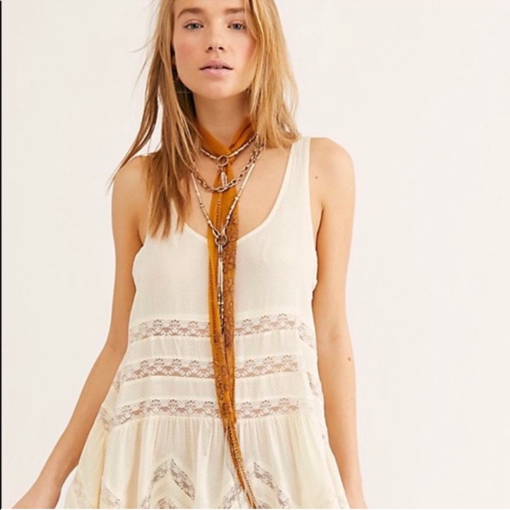 Free People Ivory Lace Trim Chemise